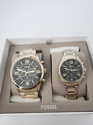 #ad Fossil His and Her Chronograph Gold Tone Stainless Steel Gift Set NIB BQ2400SET