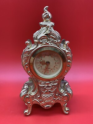 #ad Vintage Mercedes Brass French Baroque Style Table Clock Beautiful Gold 8” Tall