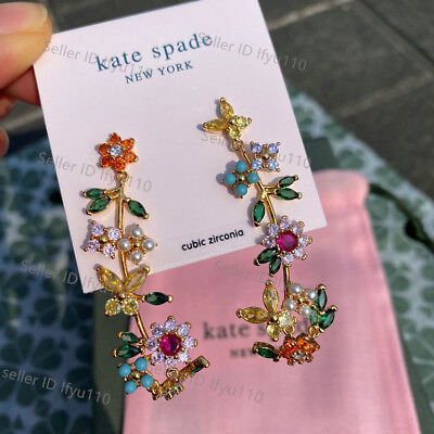 NWT Kate Spade NEW BLOOM Statement Earrings Butterfly Flower branch Linear studs