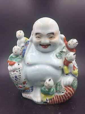 A Chinese Famille Rose Porcelain Sitting Buddha 1930 With Five Boys