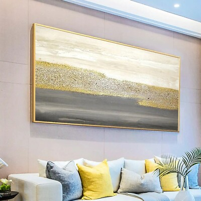 #ad Modern Abstract Gold Beige Grey Acrylic Heavy Texture Wall Art Hand painted