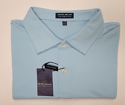 #ad New Men#x27;s 2XL Peter Millar Crown Crafted Striped Blue Performance Golf Polo