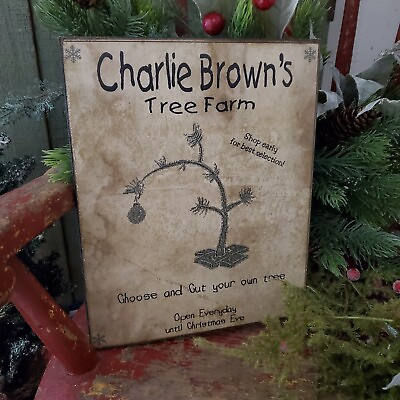 OLD ANTIQUE VINTAGE RETRO STYLE CHRISTMAS CHARLIE BROWN PEANUTS TREE FARM SIGN