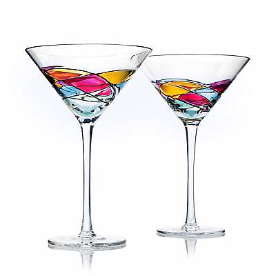 Hand Painted Stained Glass Martini Glasses 8 oz Crystal Glass Set of 2