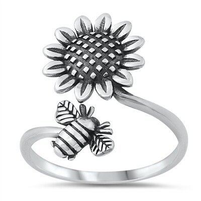 #ad 925 Sterling Silver Sunflower Bee Nature Summer Fashion Ring Sizes 4 10 NEW