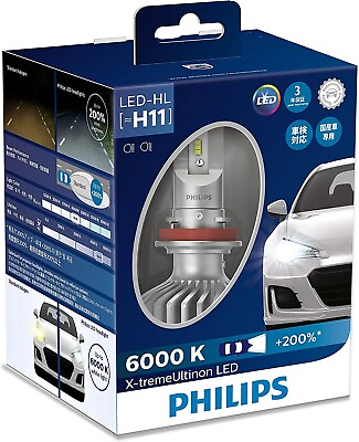 PHILIPS LED Headlight Bulb H11 6000K 1350lm X treme Ultinon 11362XUX2 12V 22W