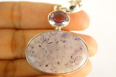 #ad Purple Tiffany Stone Healing Crystal Amethyst 925 Sterling Silver Pendant