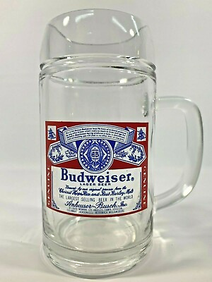 #ad #ad Vintage 70#x27;s Budweiser Anheuser Busch Heavy Clear Glass 18 oz. Beer Mug Stein