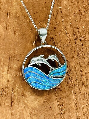 #ad Sterling Silver 925 Dolphin pendant Necklace 20quot;