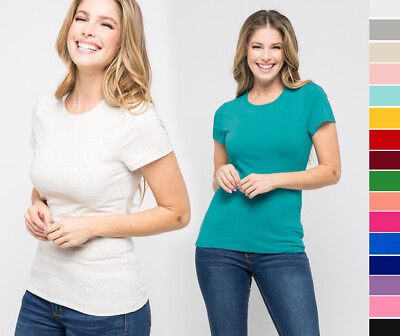 #ad Women#x27;s Premium Basic Tee T Shirt Soft Cotton Short Sleeve Crew Neck Solid Top