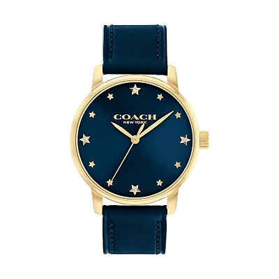 Coach Grand Gold Navy Blue Dial amp; Navy Blue Leather Strap Women#x27;s Watch 14504074