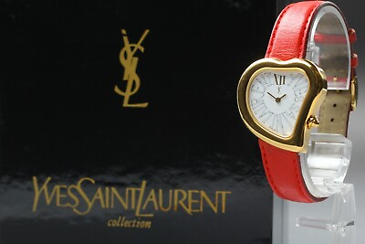 #ad NEAR MINT Yves Saint Laurent Heart Gold Red Quartz Women#x27;s Watch From JAPAN