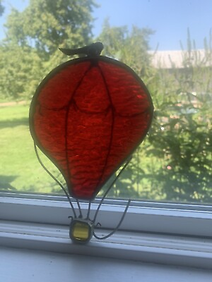 #ad Vintage Stained Glass Suncatcher Red Hot Air Balloon Sun Catcher Farm Find