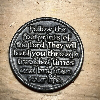 #ad Prayer Pocket Token “Follow The Footprints Of The Lord…..” Pewter Coin: Used