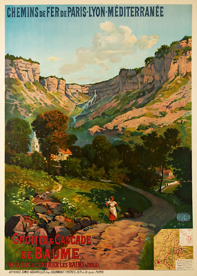 #ad Grottes et Cascades de Baume Vintage French Travel Poster Canvas Print 14X20