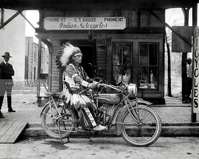 #ad Native American Indian on Indian Motorcycle 1910 Vintage Photo Wall Art Print