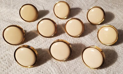 Set Of 10 Polished Brass Knob Pulls Drawer Cabinet Off White Ceramic Center