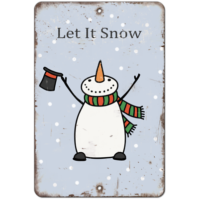 #ad Funny Christmas Snowman Aluminum Metal Sign Let It Snow Retro Vintage
