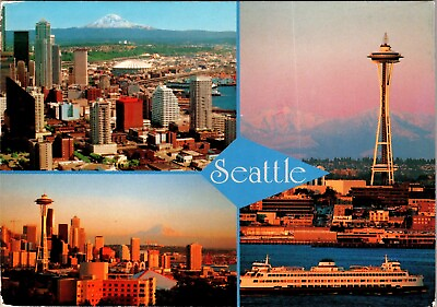 #ad View of Seattle with Mt. Rainer and the Cascade Mountains WA Postcard PC146