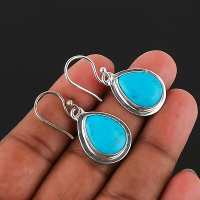 #ad Sleeping Turquoise Gemstone 925 Sterling Silver Earring Handmade Jewelry 1.5quot;