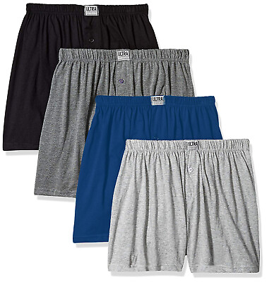 Mens Cotton Boxer Shorts 100% Cotton Knit Plain Color Underwear Pack of 4