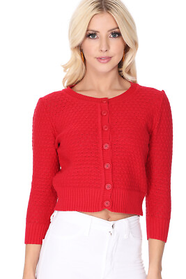 #ad YEMAK Women#x27;s Knit Pattern Cropped Button Down Casual Cardigan Sweater MK3514Y