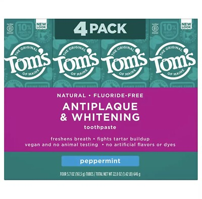 #ad 4 Pack Tom#x27;s of Maine Fluoride Free Antiplaque amp; Whitening Toothpaste
