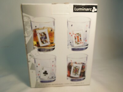 #ad Set of 4 Luminarc Card Party 13 1 4 oz. Double Old Fashion Glasses Made in USA