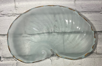 #ad Vintage Blue Glass Kidney Shaped Retro Tray Dish 9.5”