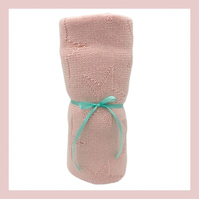 #ad ❤️Light Pink Stars Knit Baby Crib Cotton Blanket 30x37❤️