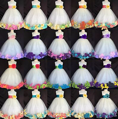 #ad Ivory Mixed Rose Petal Dress Flower Girl Bridesmaid Birthday Pageant Easter #24