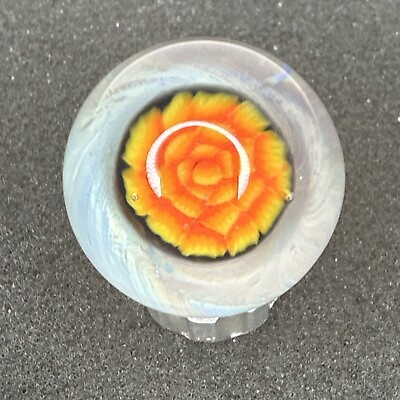 #ad Handmade Contemporary Art Glass Marble 1.06quot; Marigold Flower Millefiori Boro MIB