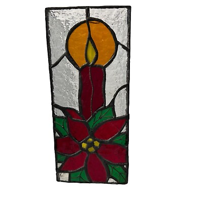 Vintage Stained Leaded Glass Christmas Tall Chimney Candle Holder Luminary 8”