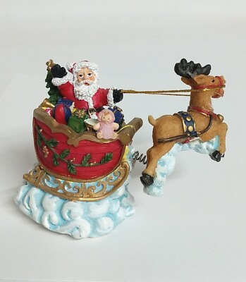 #ad San Francisco Music Box Company Santa Sleigh Bobble Hinged Figurine 3 Songs READ