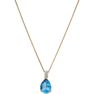 #ad Pre Owned 9ct Gold Blue Topaz Teardrop Pendant amp; Chain Necklace 505mm 20quot; 9c...