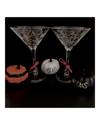 Etched Spider Web Martini Glasses