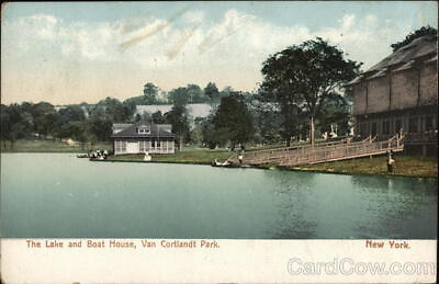 #ad 1909 New YorkNY The Lake and Boat HouseVan Cortlandt Park Postcard 1c stamp