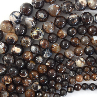 Brown Coffee Fire Agate Round beads Gemstone 15quot; Strand 6mm 8mm 10mm