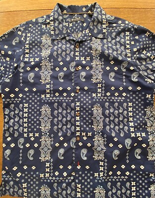 #ad Cremieux Premium Button Down Mens SS Shirt Blue Bandana Print Cotton Size L