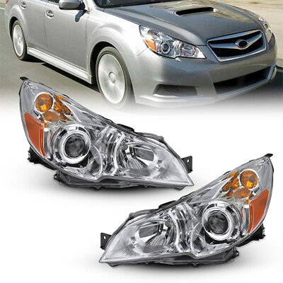 #ad 2010 2014 Chrome Projector Headlight Pair For Subaru Outback Legacy 10 14 Amber
