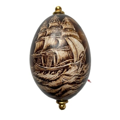 Wood Boat Nautical Themed Egg Shaped Figure Decorative Ornament Vintage