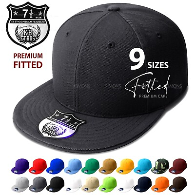 #ad Premium Solid Fitted Baseball Cap Hat Blank Plain Flat Bill 9 Sizes Trucker II