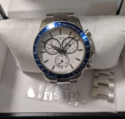 TISSOT V8 Watch Quartz Round Chronograph Date Bracelet Men#x27;s Swiss Box