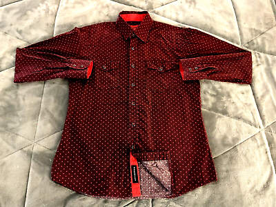 #ad Patron Cito Red Label Red Geometric L S Pearl Snap Shirt Mens Sz Small