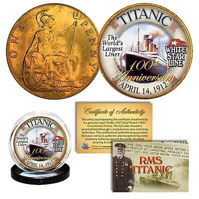 RMS TITANIC *100th Anniversary* Colorized 1900’s Gold Clad Britain Penny Coin