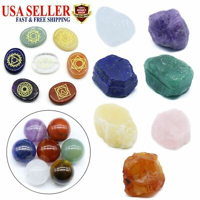 #ad 7 Chakra Stones Chunk Set With Healing Guide Raw Chakra Healing Crystals W bag