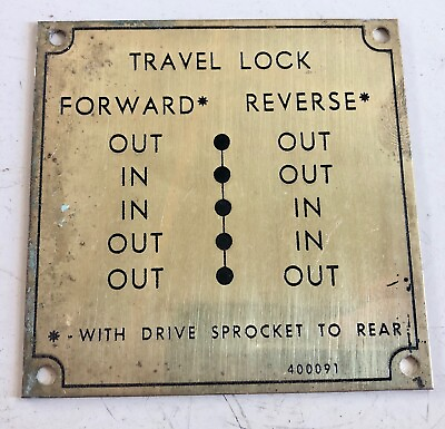 #ad Vintage 3quot; x 3quot; Machine Brass Plate Travel Lock Forward Reverse 400091