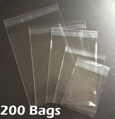 200 Clear Resealable Recloseable Self Adhesive Seal Cello Lip Tape Plastic Bags