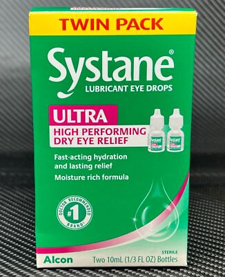 #ad SYSTANE ULTRA Alcon Lubricant Sterile Eye Drops Twin Two 10 mL Bottles