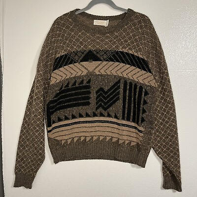 Vintage Christopher Michael Knit Pullover Sweater Large 90s 80s Brown Patterned